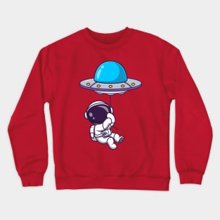 Cute Astronaut Floating With UFO Balloon Cartoon Crewneck Sweatshirt